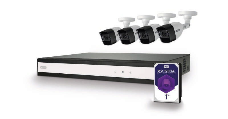 ABUS komplett set med hybrid videobandspelare och 4 analoga minirörskameror