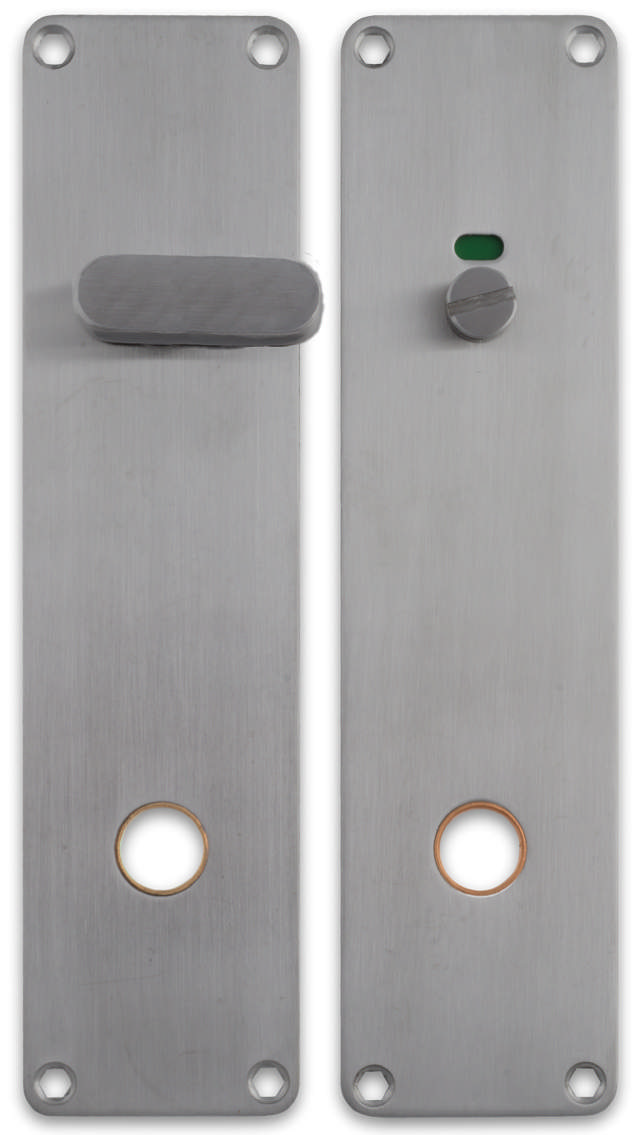 Långskylt för handikapptoalettpersonal Assa 2x 215x55x2mm i rostfritt stål 304 med mässingsring C/C105