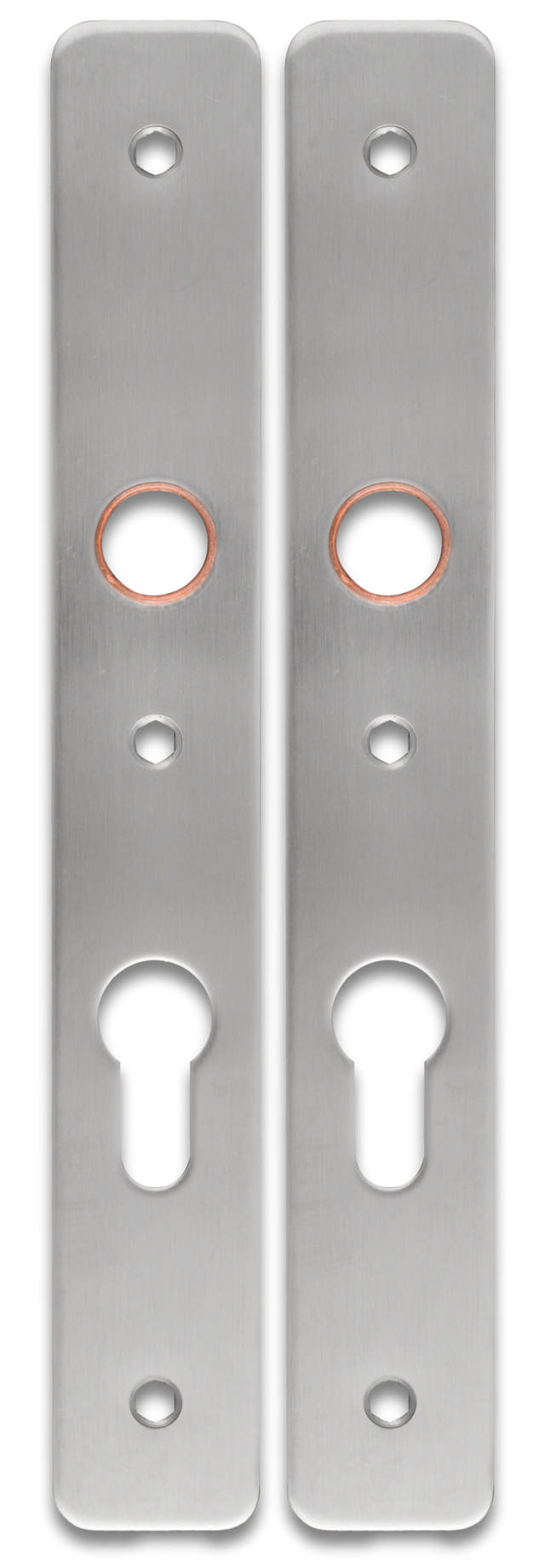 Lång skärm smal profil för fallcylinder 2x 230x32x2mm i rostfritt stål 304 med mässingsring C/C92