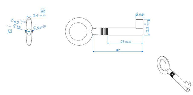 Möbelnyckel 161r3/65x6mm.