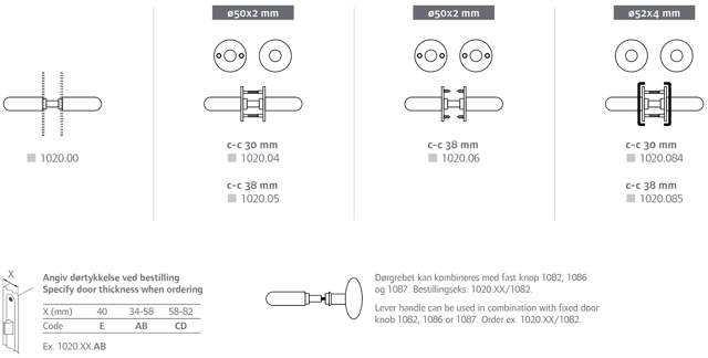 Randi dörrhandtag 102000AB U-form 19mm med rosett (34-58mm)