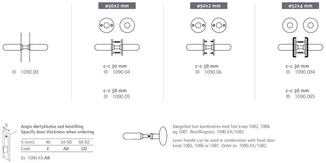 Randi dörrhandtag 109000AB Coupe m/rosett (34-58mm)