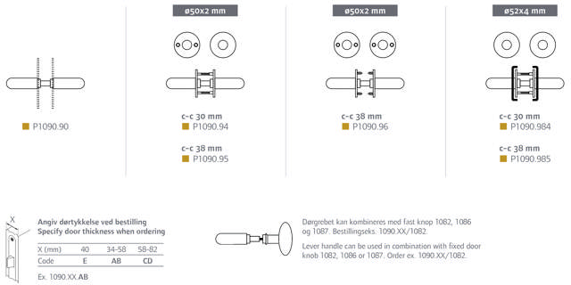 Randi dörrhandtag P1090985AB, Coupe, m/ klipprosetter CC38, mess