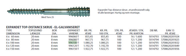 EXP Top-Distance skruv 6x100 mm TX25 PK med 100 st.