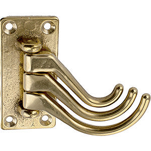 Klädkrok 1062 med 3 vridkrokar Mässing Polerad Utan lack