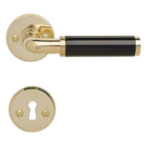 Dörrhandtag Funkis 383 med set (1980+81) Mässing Polerad Utan lack Svart Bakelit Ø2