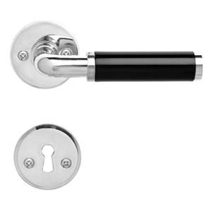 Dörrhandtag Funkis 383 med set (1980+81) Ni Svart Bakelit Ø20