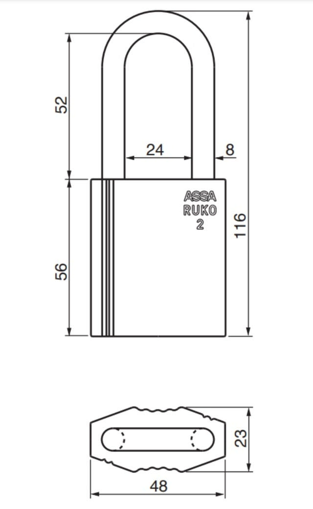 Lås RB2644 KL 2 m/förl mässing hängare / ST